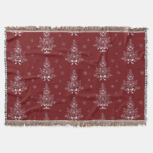Couverture Toile De Jouy Coquette Rouge Feuillage de Noël