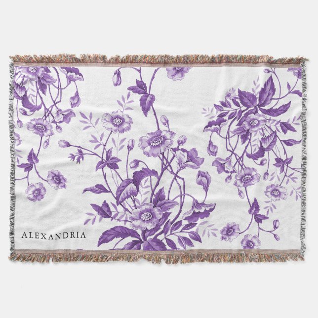 Couverture Toile de Jouy vintage violette personnalisée (Devant)