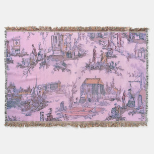 Couverture Toile rose française de Jouy Chinoiserie Style rus