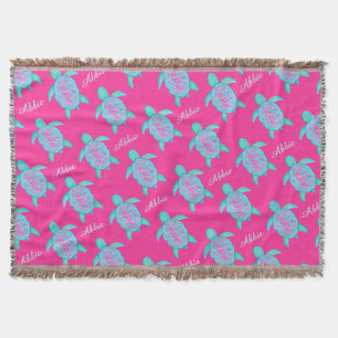 Couverture Tortue aquarelle nom de l'art motif rose aqua jeté
