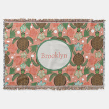 Tortue de mer et Hibiscus Coral Rose Floral Nurser