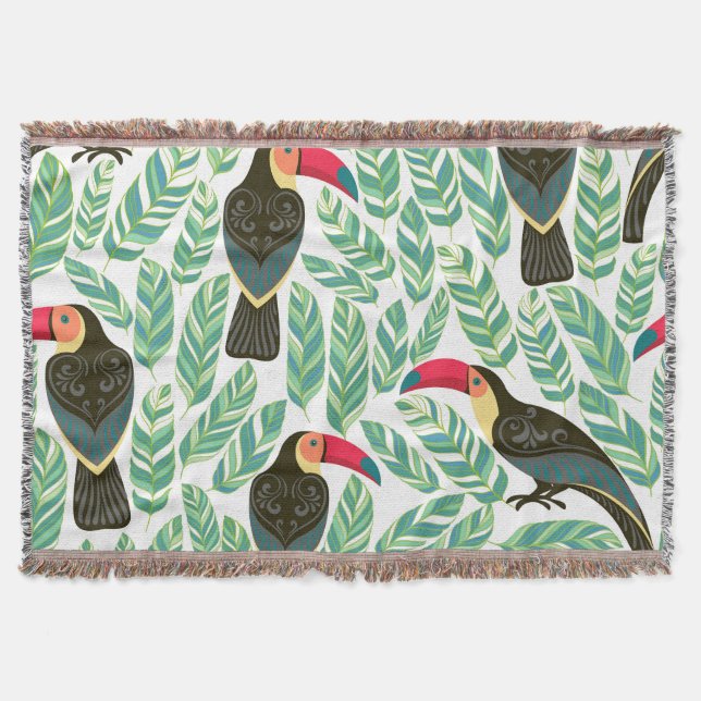 Couverture Toucans, feuilles tropicaux, motif décoratif. (Devant)