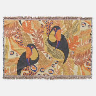 Couverture Toucans sur branches, motif tropical sans soudure.