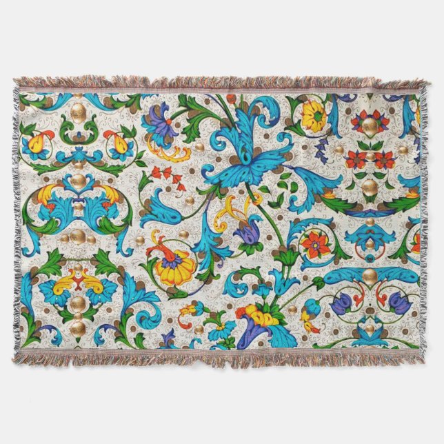 COUVERTURE TOURBILLONS FLEURS BLEUS DE LA RENAISSANCE FLORENT (Devant)