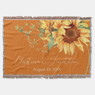 Couverture Tournesols aquarelle romantiques sur orange brûlé