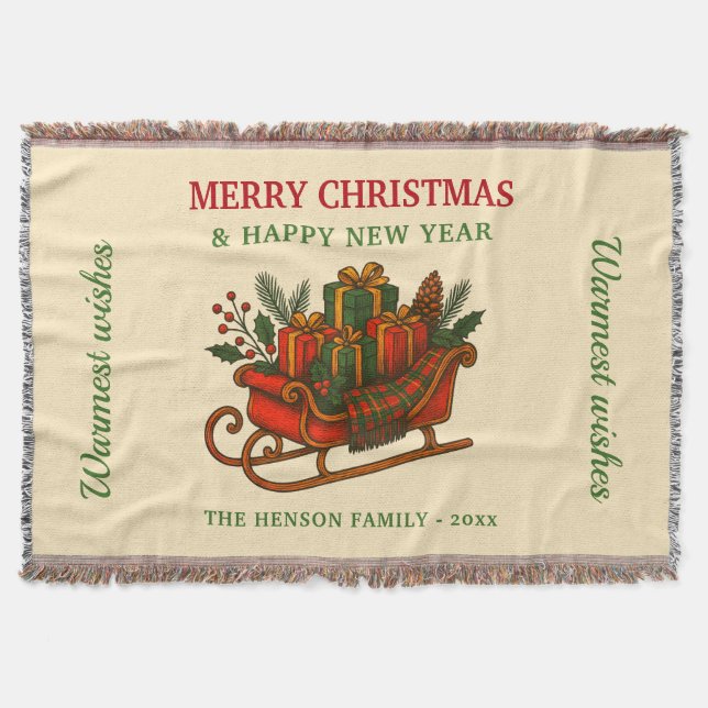 Couverture Traîneau de Noël vintage avec cadeaux (Devant)