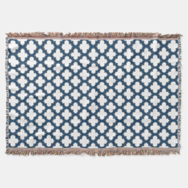 Couverture Trellis bleu blanc et marine, treillis, Quatrefoil (Devant)