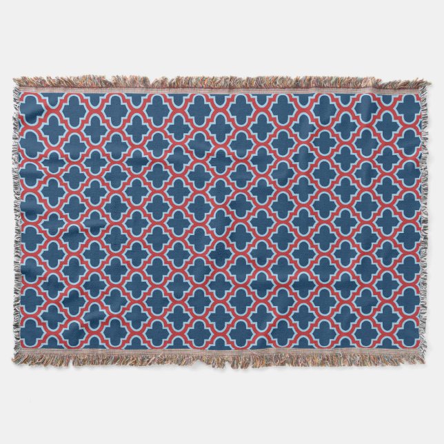 Couverture Trellis marocain bleu et rouge, treillis, Quatrefo (Devant)