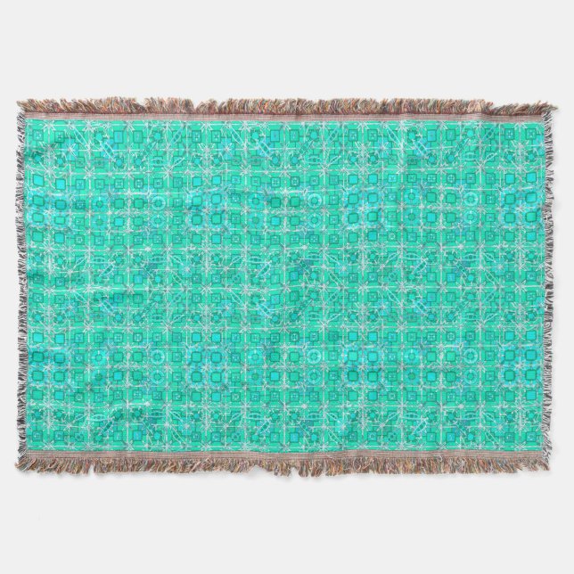 Couverture Tribal Batik - aqua et turquoise avec blanc (Devant)