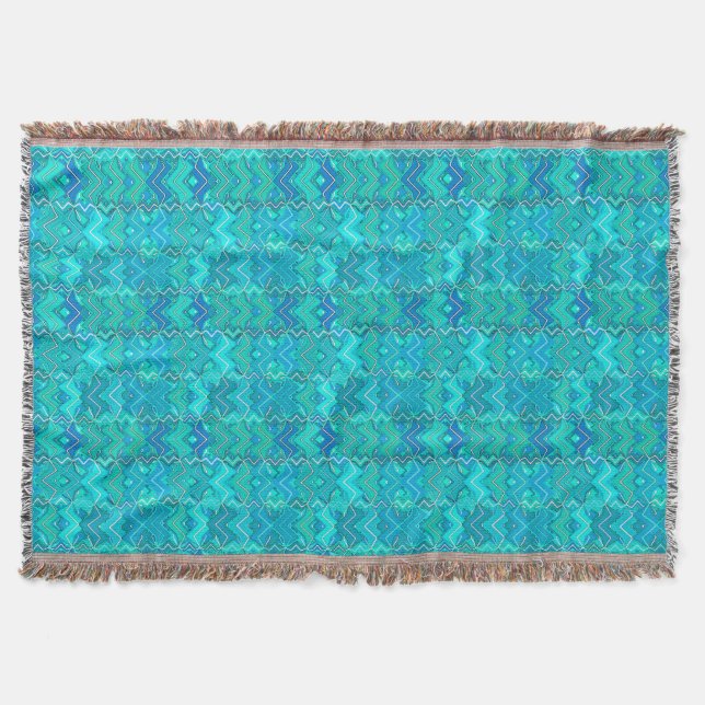 Couverture Tribal Batik Imprimer, Turquoise, Aqua et Seafoam (Devant)