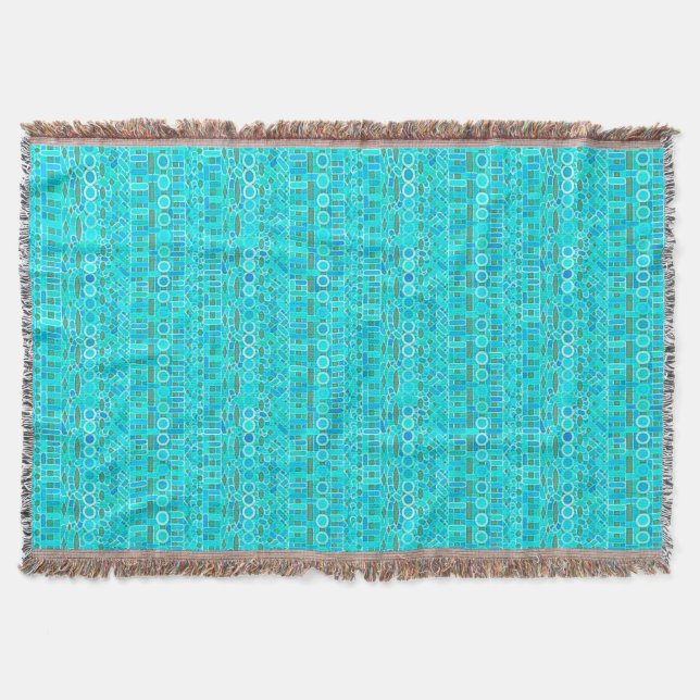 Couverture Tribal Batik - turquoise, aqua et gris (Devant)