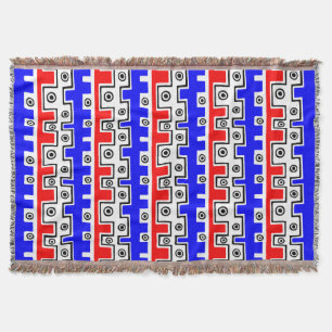 Couverture Tribal Style II - Rouge, Bleu, Noir et Blanc