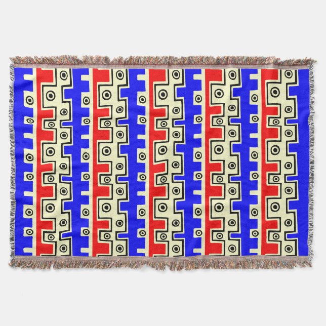Couverture Tribal Style II - Rouge, Bleu, Noir et Jaune clair (Devant)
