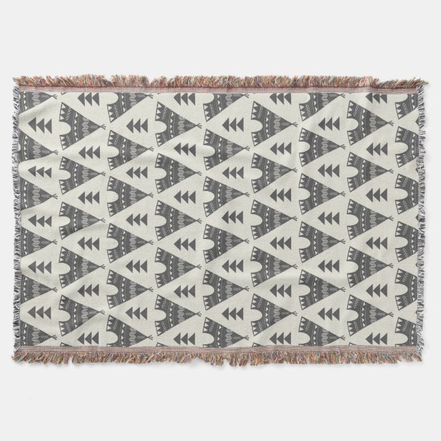 Couverture tribale grise de jet de Teepees (Devant)