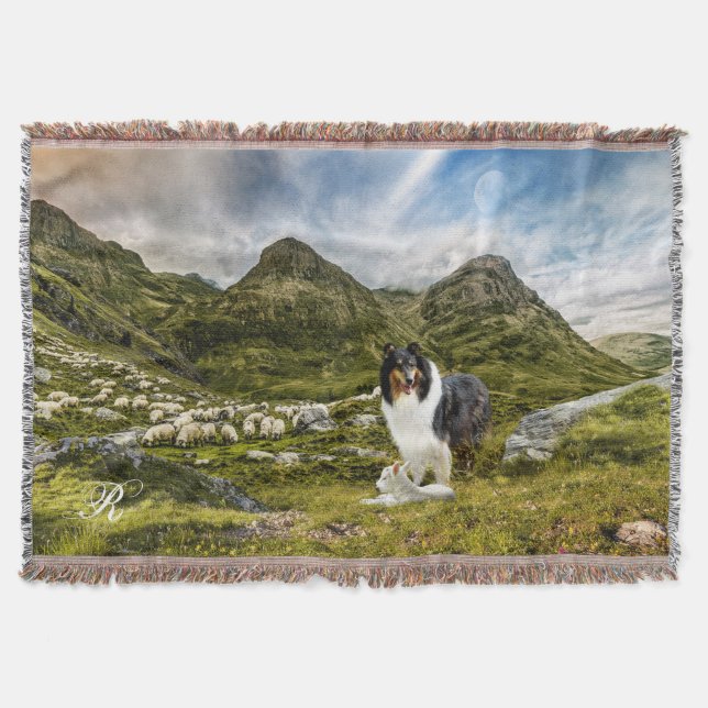 Couverture Tricolor Scotch Collie en Highlands - Personnalisé (Devant)