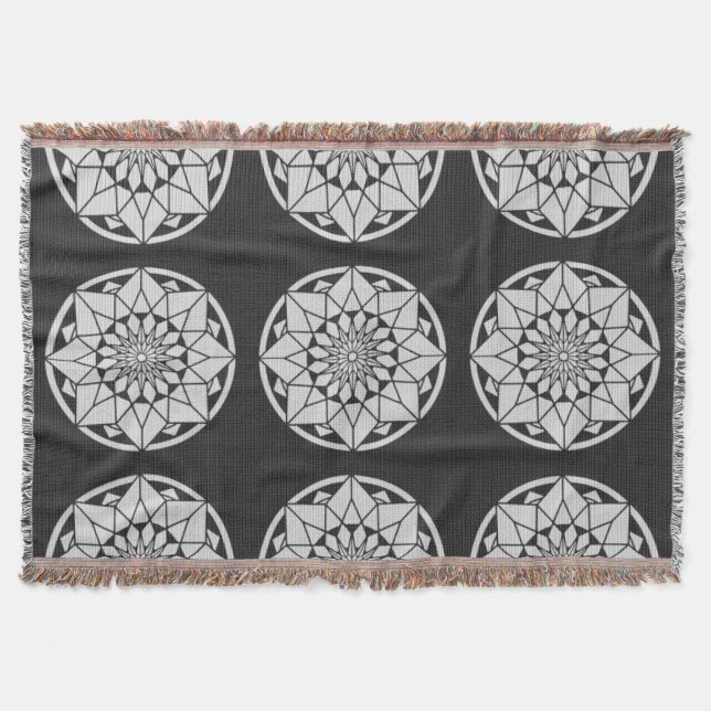 Couverture Tricot Star Mandala noir et blanc (Devant)