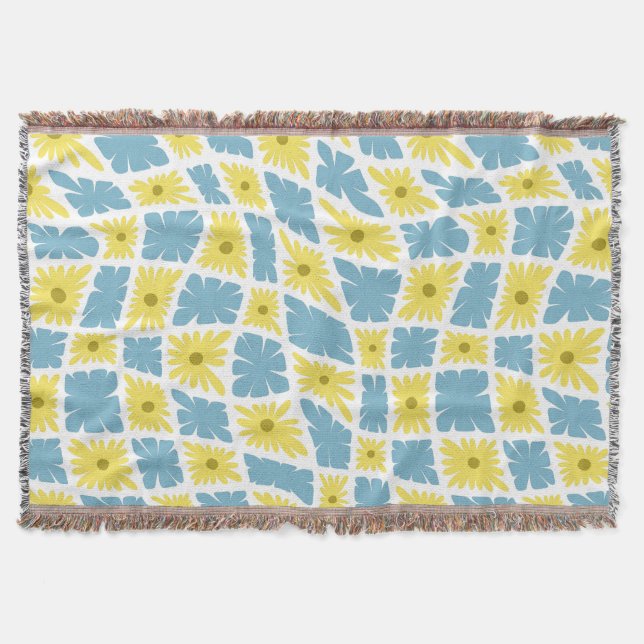 Couverture Trippy super Wavy 60s Flower Checks Jaune Bleu (Devant)