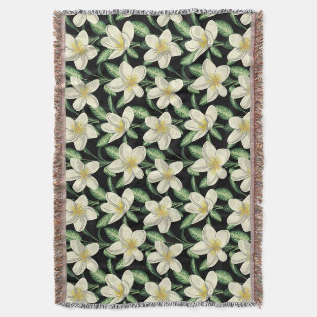 Couverture Tropical continu motif fleurs blanches feuille ver (devant Vertical)
