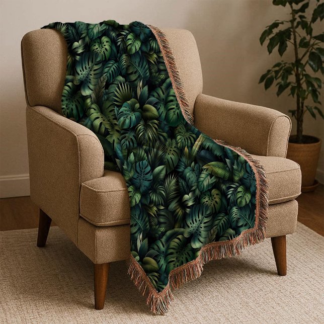 Couverture Tropical Monstera Botanique Vert Jungle Plaid Bla (Throw Blanket)
