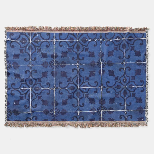 Couverture Tuiles portugaises - Azulejo Blue Floral Leaf Desi (Devant)