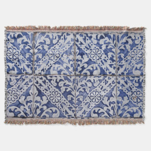 Couverture Tuiles portugaises - Azulejo Floral bleu et blanc