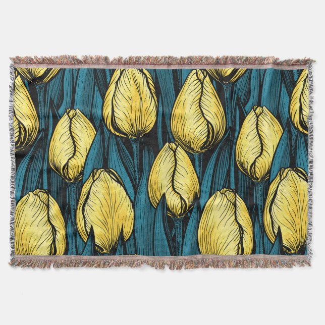 Couverture Tulières jaunes avec feuilles bleus (Devant)