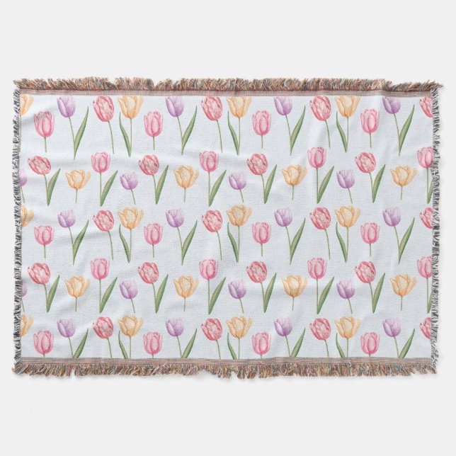 Couverture Tulipes Motif Fleur De Aquarelle Colorée (Devant)