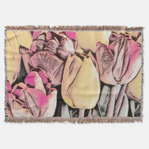 Couverture Tulipes rose rouge jaune Dessin rétro