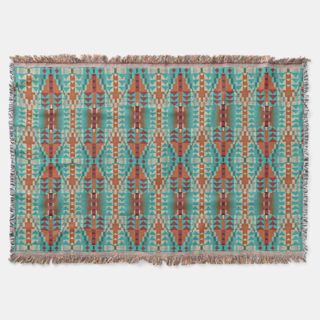 Couverture Turquoise Burnt Orange Brown Mosaic Motif (Devant)
