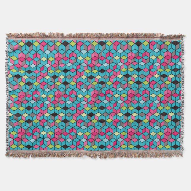 Couverture Turquoise et motif rose de cube (Devant)