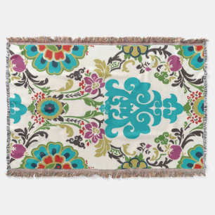 Couverture Turquoise florale de prune de motifs de damassé
