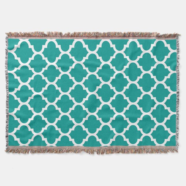 Couverture Turquoise foncé blanc marocain Quatrefoil Motif #5 (Devant)