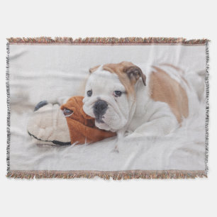 Couverture Un chiot anglais de bouledogue jouant avec un