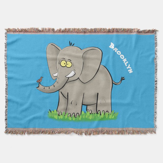 Couverture Un joli éléphant drôle avec un oiseau sur le tronc (Devant)