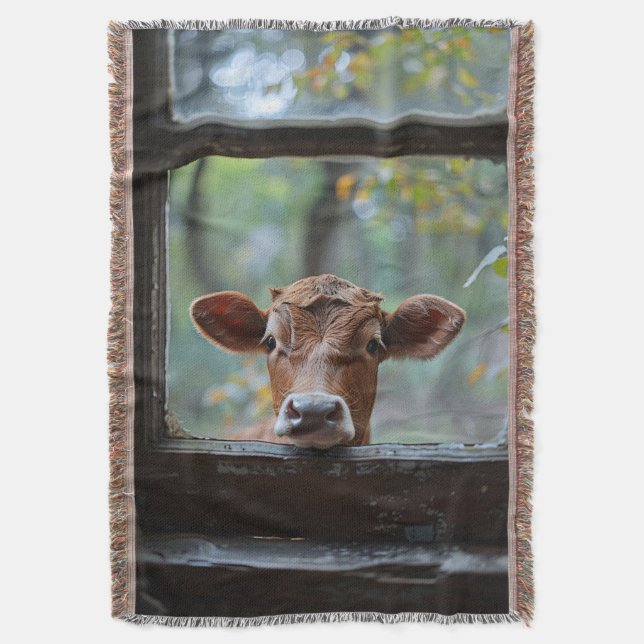 Couverture Une vache curieuse qui regarde à travers une fenêt (devant Vertical)