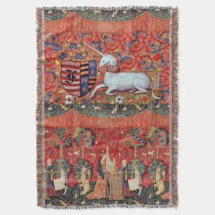 COUVERTURE UNICORN, DAME JOUANT ORGE AVEC MONOGRAMME ANIMAL
