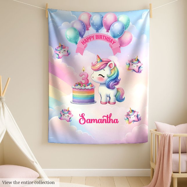 Couverture Unicorn personnalisée pour la 3e fille  (Personalized Unicorn Blanket for 3rd Birthday Girl)