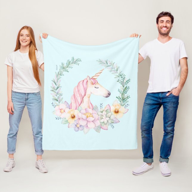 Couverture Unicorne Florale Aquarelle Unicorne Cou (En situation)