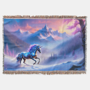 Couverture Unicorne noire dans un paysage hivernal rêvé