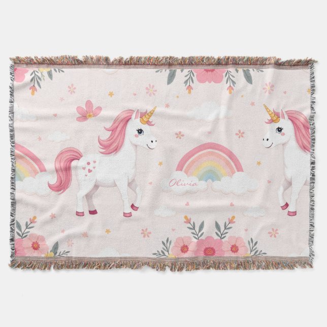 Couverture Unicornes Dreamy, Arcs-en-ciel, Fleurs, Mignonnes (Devant)