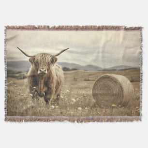Couverture Vache de Highland dans un champ de foin Vintage
