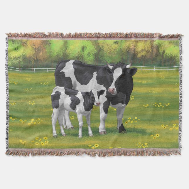 Couverture Vache Holstein et veau mignon en pâturage d'été (Devant)