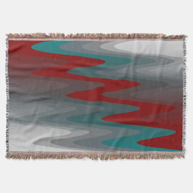 Couverture vagues turquoises de gris bordeaux (Devant)
