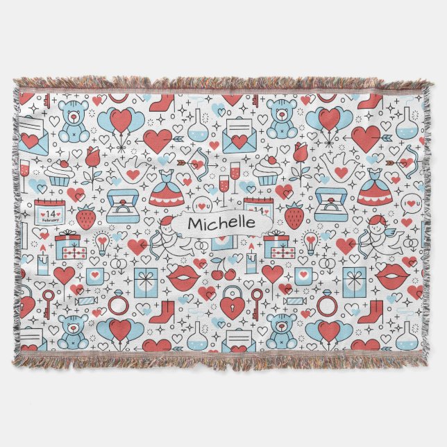 Couverture Valentine's Day Icons personnalisation nom jeter c (Devant)