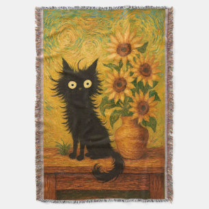 Couverture Van Gogh Inspiré Chat noir & Tournesols Artistique