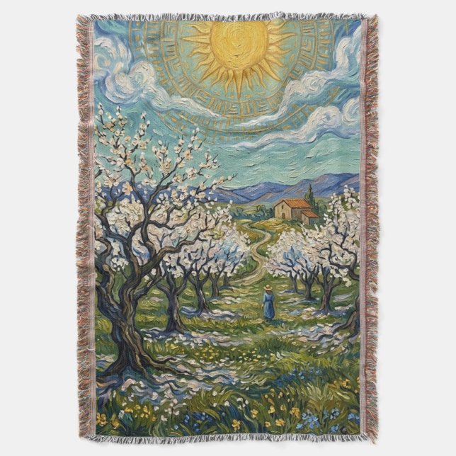 Couverture Van Gogh Style Almond Orchard Sunlit Blossom Fine  (devant Vertical)