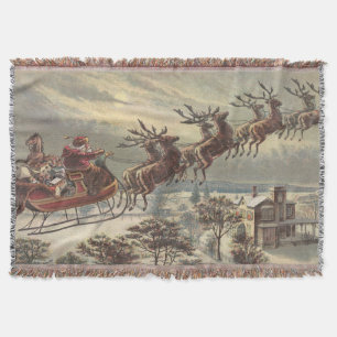 Couverture Veille de Noël vintage Santa Claus victorien traîn