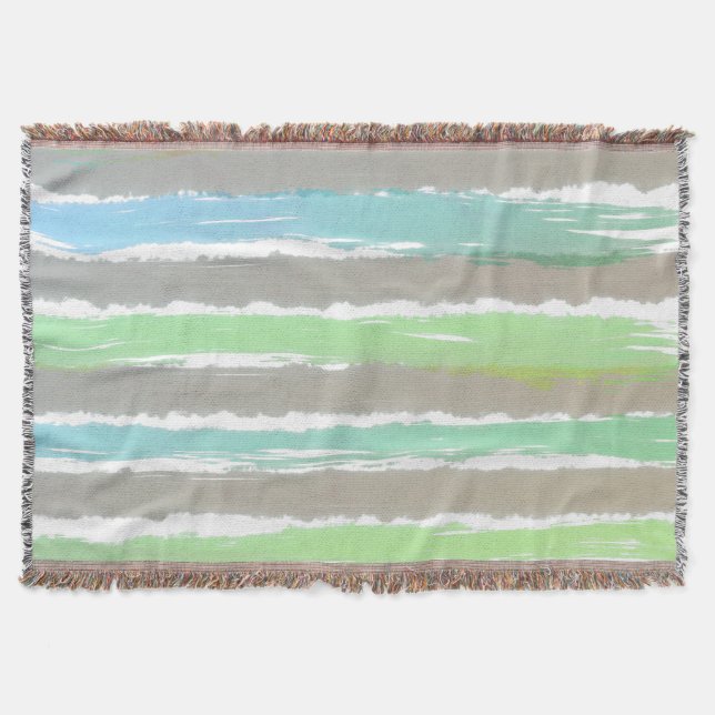 Couverture Vert bleu gris Aquarelle Été Rayures (Devant)
