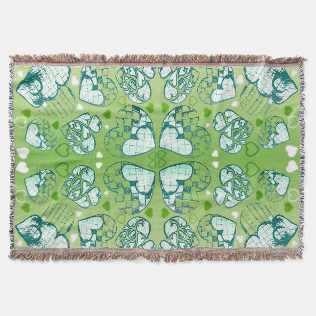 Couverture Vert et blanc Whimsical Romantique Coeurs motif (Devant)