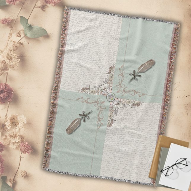 Couverture Vert sauge doux et cosy manuscrit tissé (Ideal for Cottagecore, neutral, and peaceful home decor)